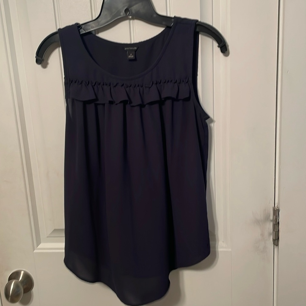 Ann Taylor Navy Ruffle Blouse Size XS